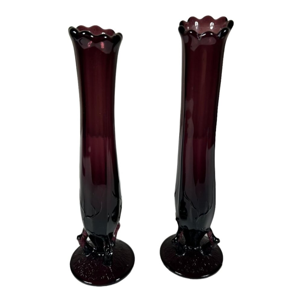 Two Dugan Amethyst Twig Vines Pedestal Vases‎